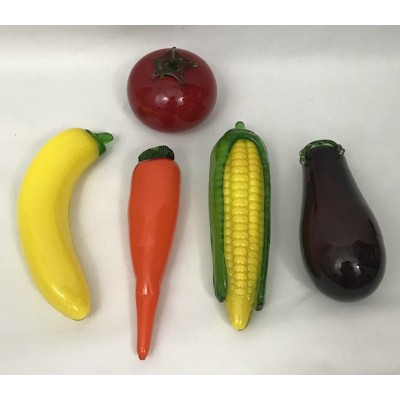 Vintage Glass Murano Style Fruits Vegetables Set 5 Corn Banana Carrot Eggplant   183347549116